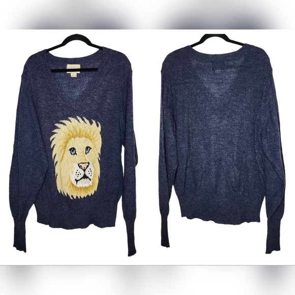 Wildfox oversized wool-blend blue lion lightweight knit sweater XS - Picture 4 of 16